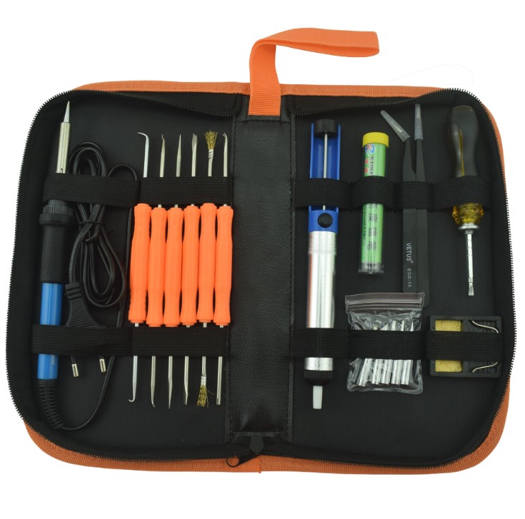 17pcs 220V 60W Adjustable Temperature Welding Solder Soldering Iron Tool Kit