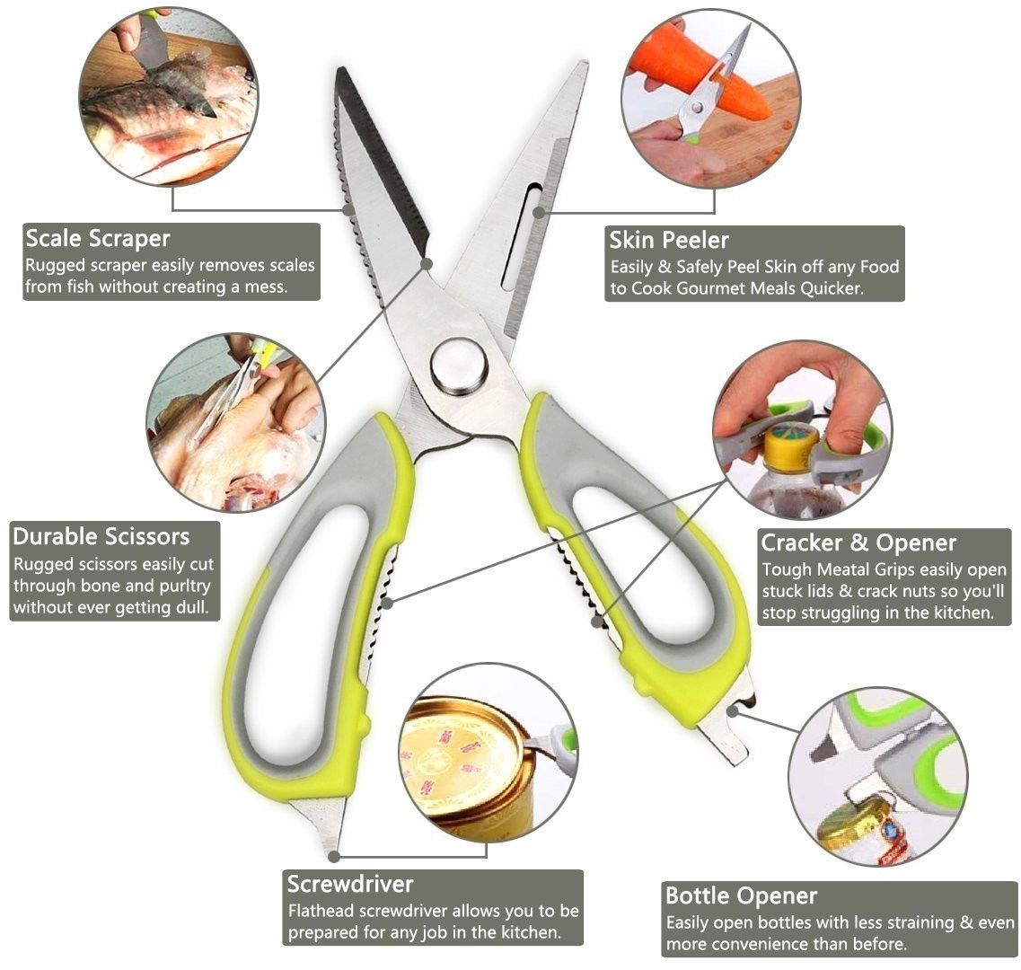Multi-Use Stainless Steel Kitchen Shears Multi-Purpose Utility Kitchen Scissors