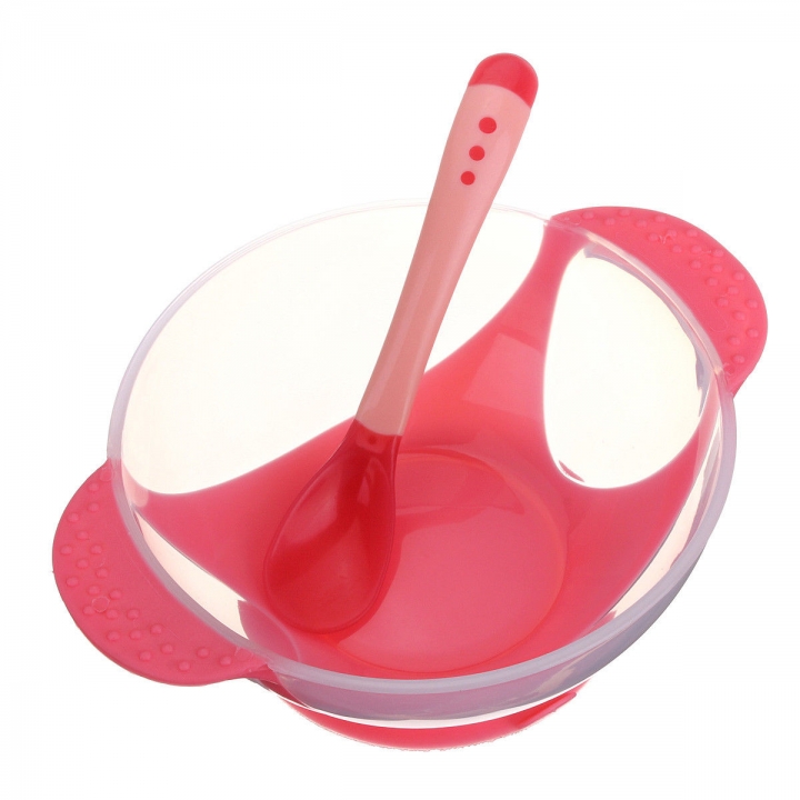Shevi Baby Feeding Bowl Sucker Tableware With Temperature Sensing Spoon Children Plate