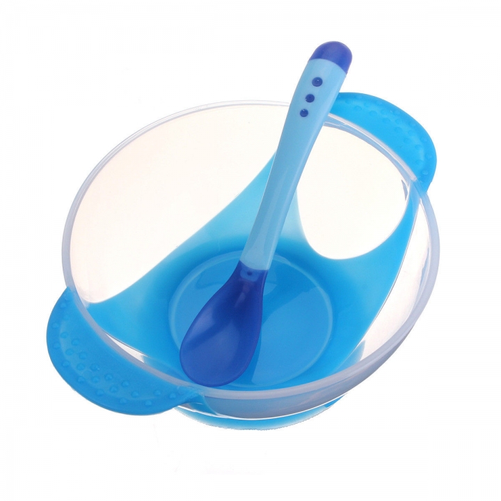 Shevi Baby Feeding Bowl Sucker Tableware With Temperature Sensing Spoon Children Plate