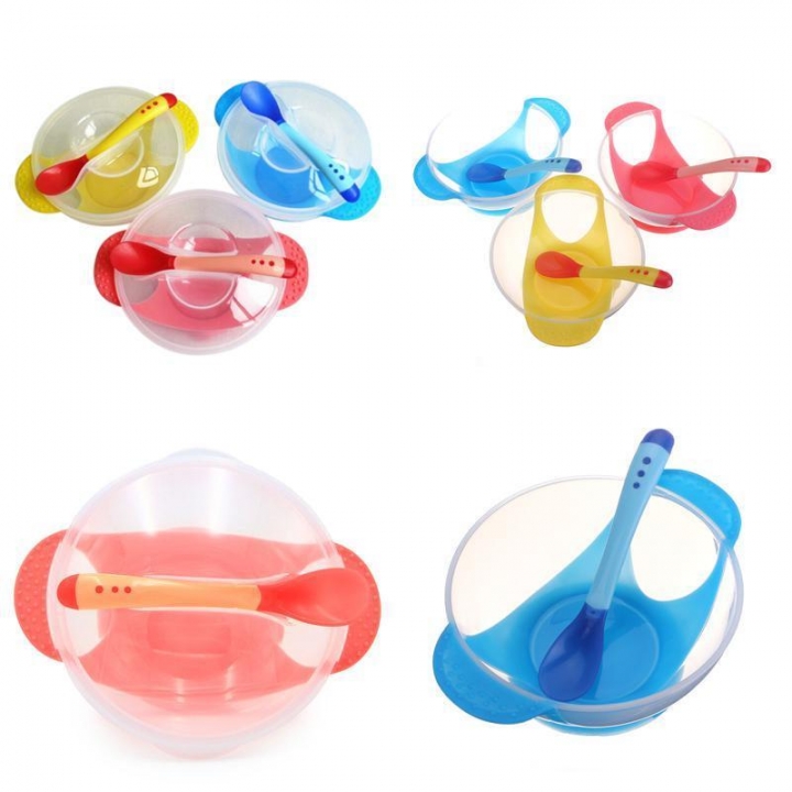 Shevi Baby Feeding Bowl Sucker Tableware With Temperature Sensing Spoon Children Plate