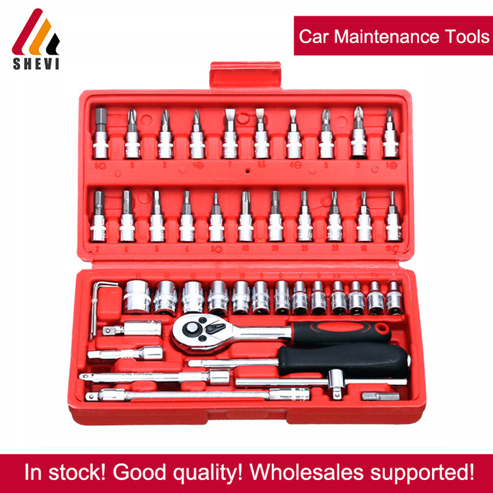 46pc Assorted Socket Set Ratchet Tool Torque Wrench Set Car Maintenance Tools