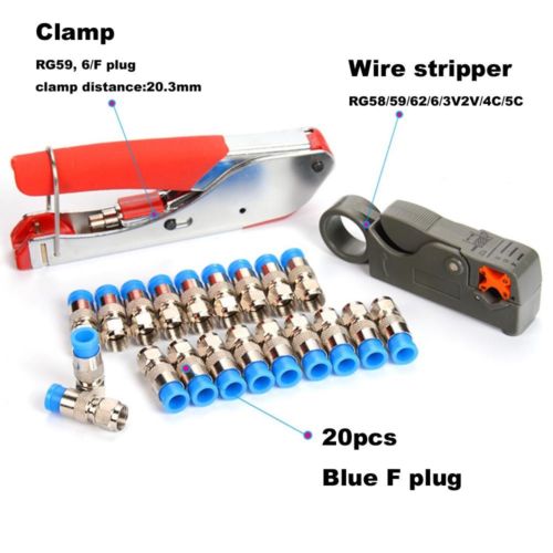 Shevi Professional Automatic Pliers Crimping Tool Set Wire Stripping Stripper + Clamp + Blue F plug