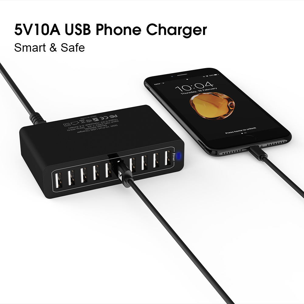 Fast charging 10 Port Multiple USB Charger Smart Quick Charge usb Charger For iPhone xiaomi