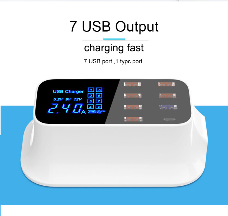 Multi Port USB Charger 8 Port HUB Quick Charge 3.0 Desktop Multiple LED Desktop USB Fast Charging