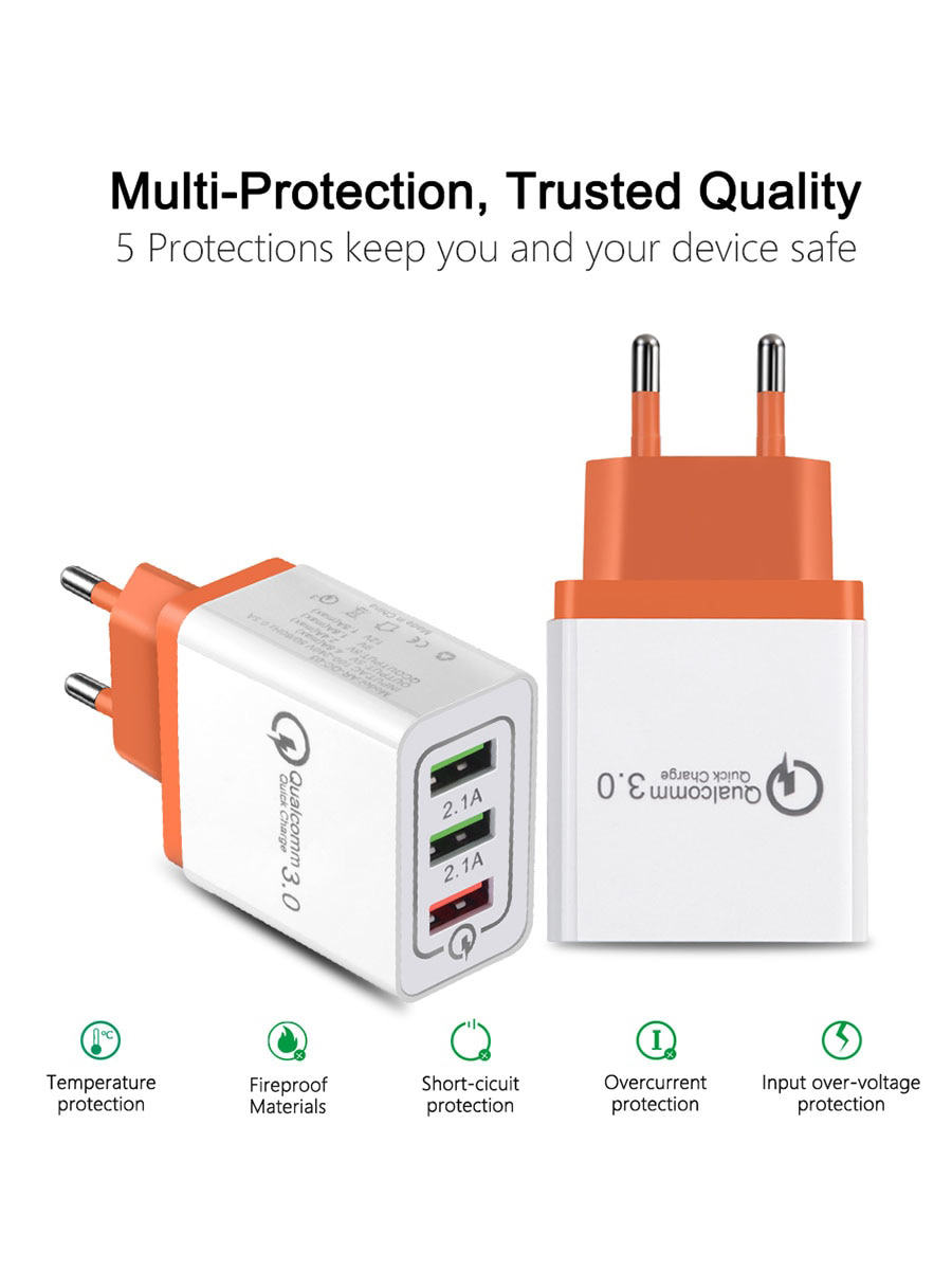 3 USB Quick Charge 3.0 USB Charger For iPhone 8 Plus Samsung S8 Fast Charger QC 3.0 USB Adapter