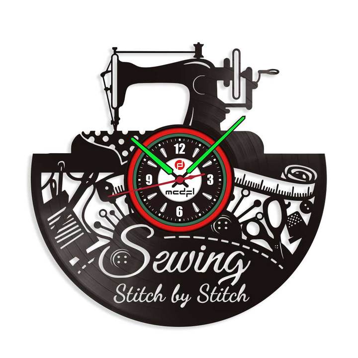 Sewing Instruments Hobby Sew Vinyl Record Wall Clock Gift For Woman Home Decor