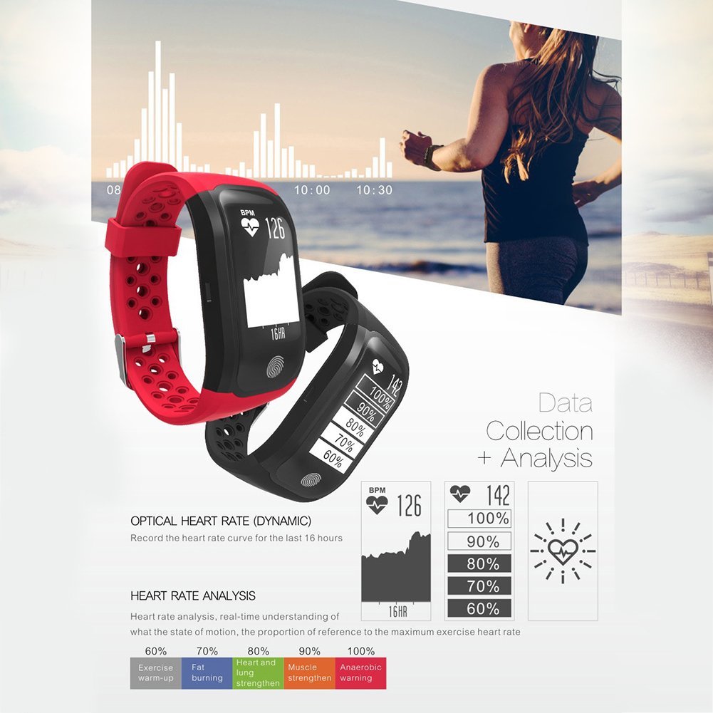 Fitness Tracker S908 GPS Running Watch Heart Rate Sleep Monitor Reminder IP68 Waterproof Wristband