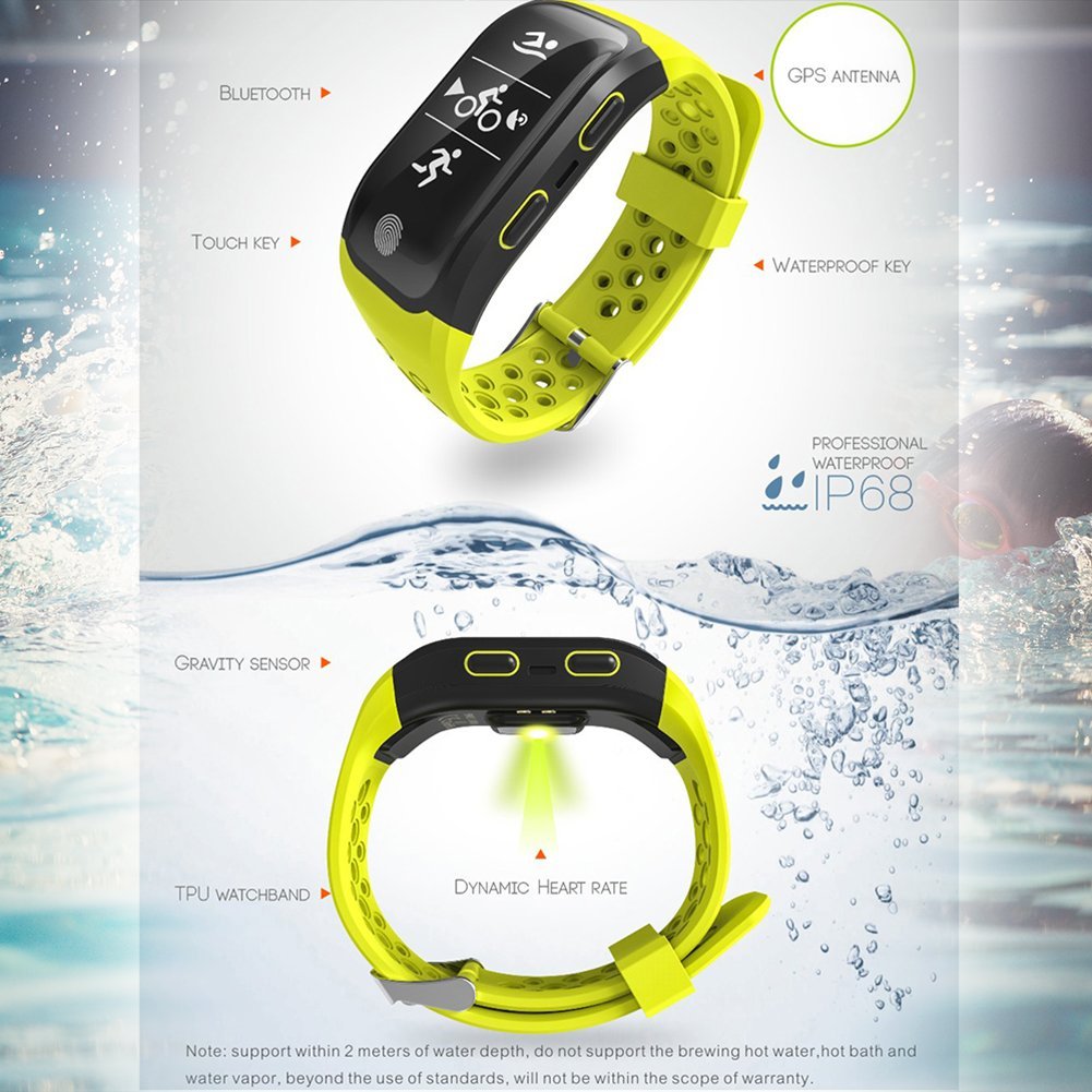 Fitness Tracker S908 GPS Running Watch Heart Rate Sleep Monitor Reminder IP68 Waterproof Wristband