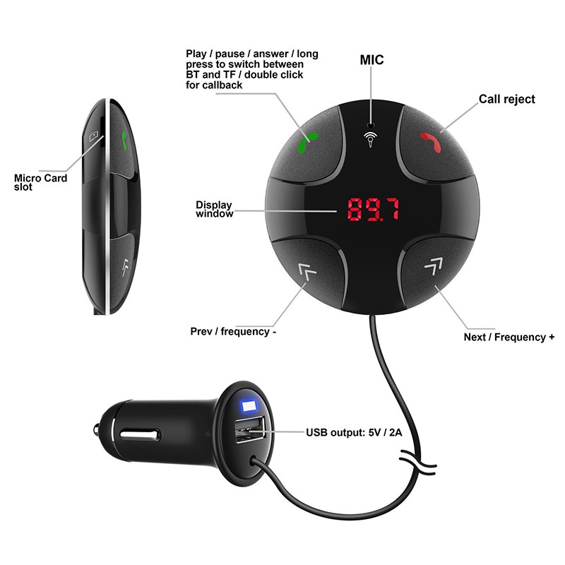Universal FM Transmitter Bluetooth Car Kit MP3 Player Wireless Modulator LED Display USB Charger