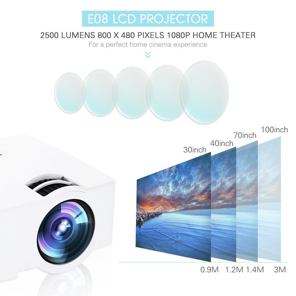 Home Video Projector E08 LCD Family Theater Projector Portable Multimedia 1500 Lumens