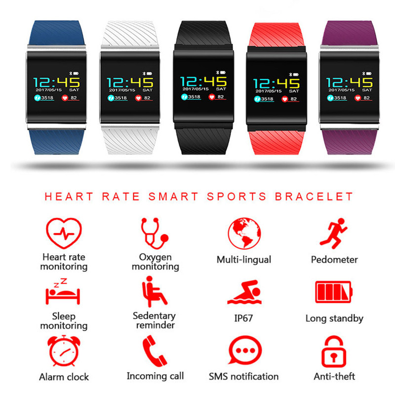 Smart Bracelet Band Color OLED Blood Pressure Oxygen Monitor Heart Rate Fitness Tracker Wristbands