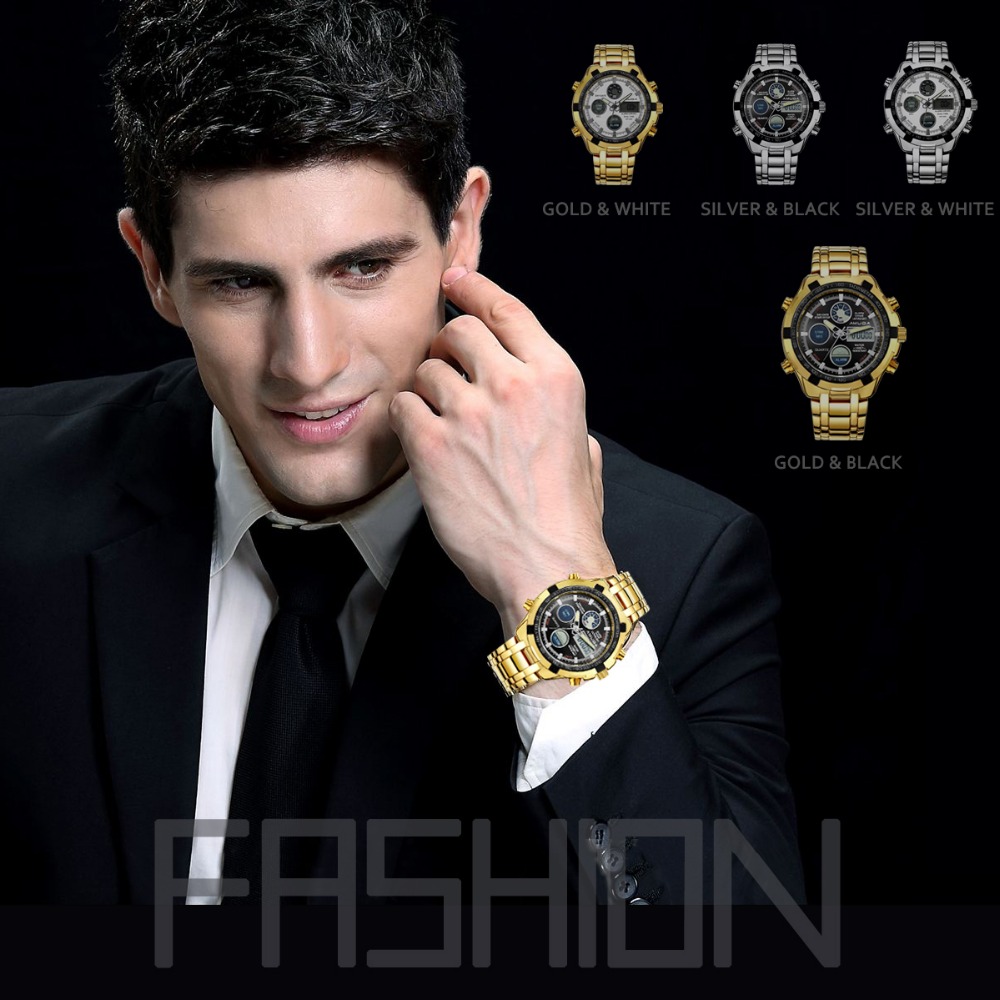 Luxury Gold Fashion Business Men Quartz-Watch Golden Rhinestone Male Wrist Watch