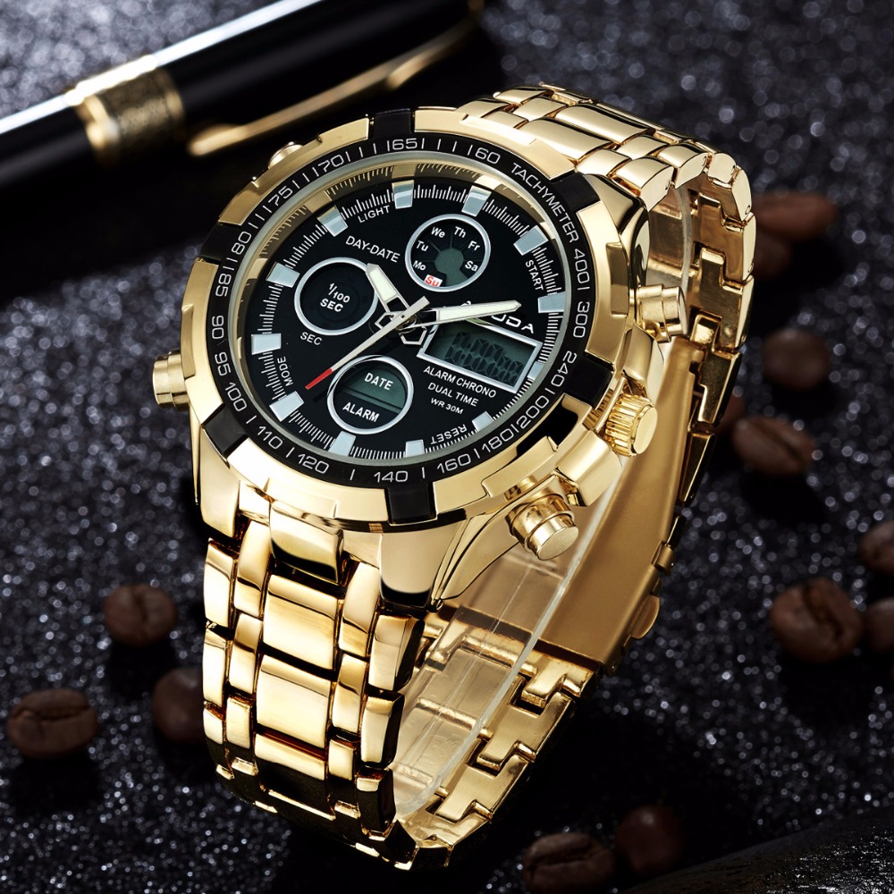 2017 Fashion Watches Men Luxury Brand AMUDA Gold Golden Watches Men Sports Quartz-watch Dual Time