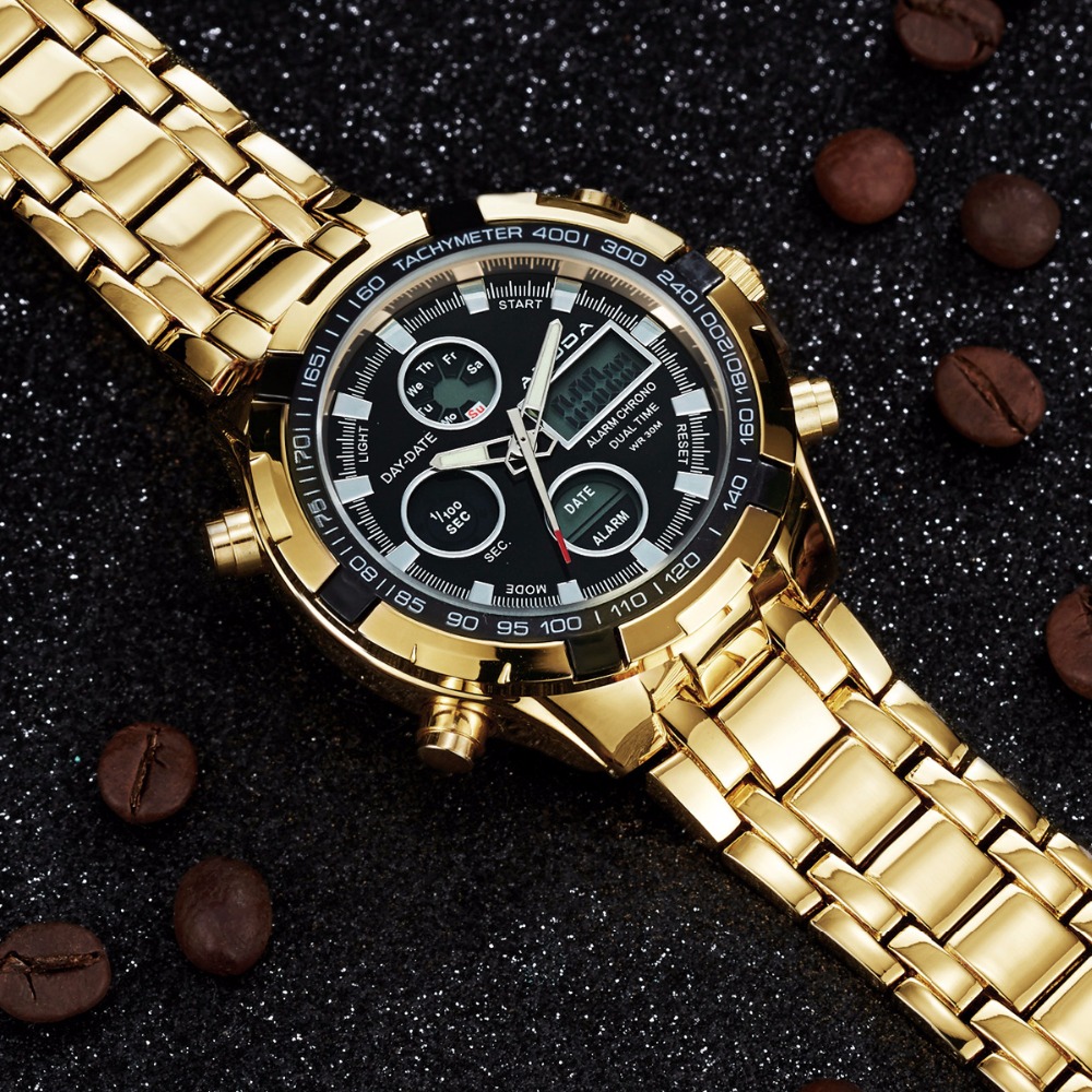 2017 Fashion Watches Men Luxury Brand AMUDA Gold Golden Watches Men Sports Quartz-watch Dual Time