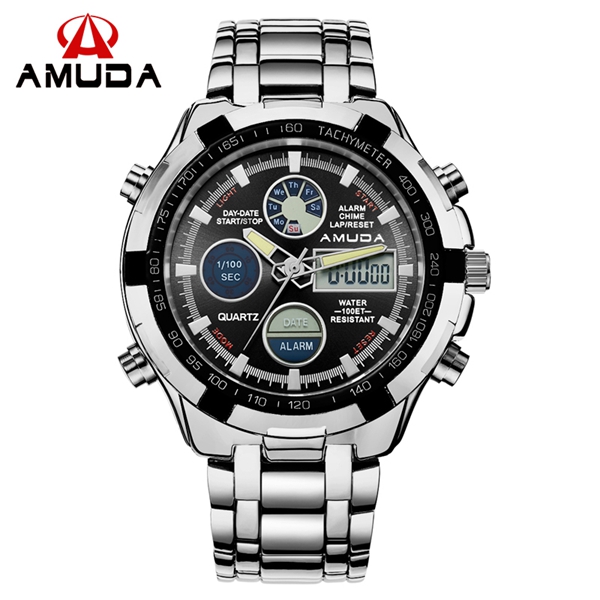 2017 Fashion Watches Men Luxury Brand AMUDA Gold Golden Watches Men Sports Quartz-watch Dual Time