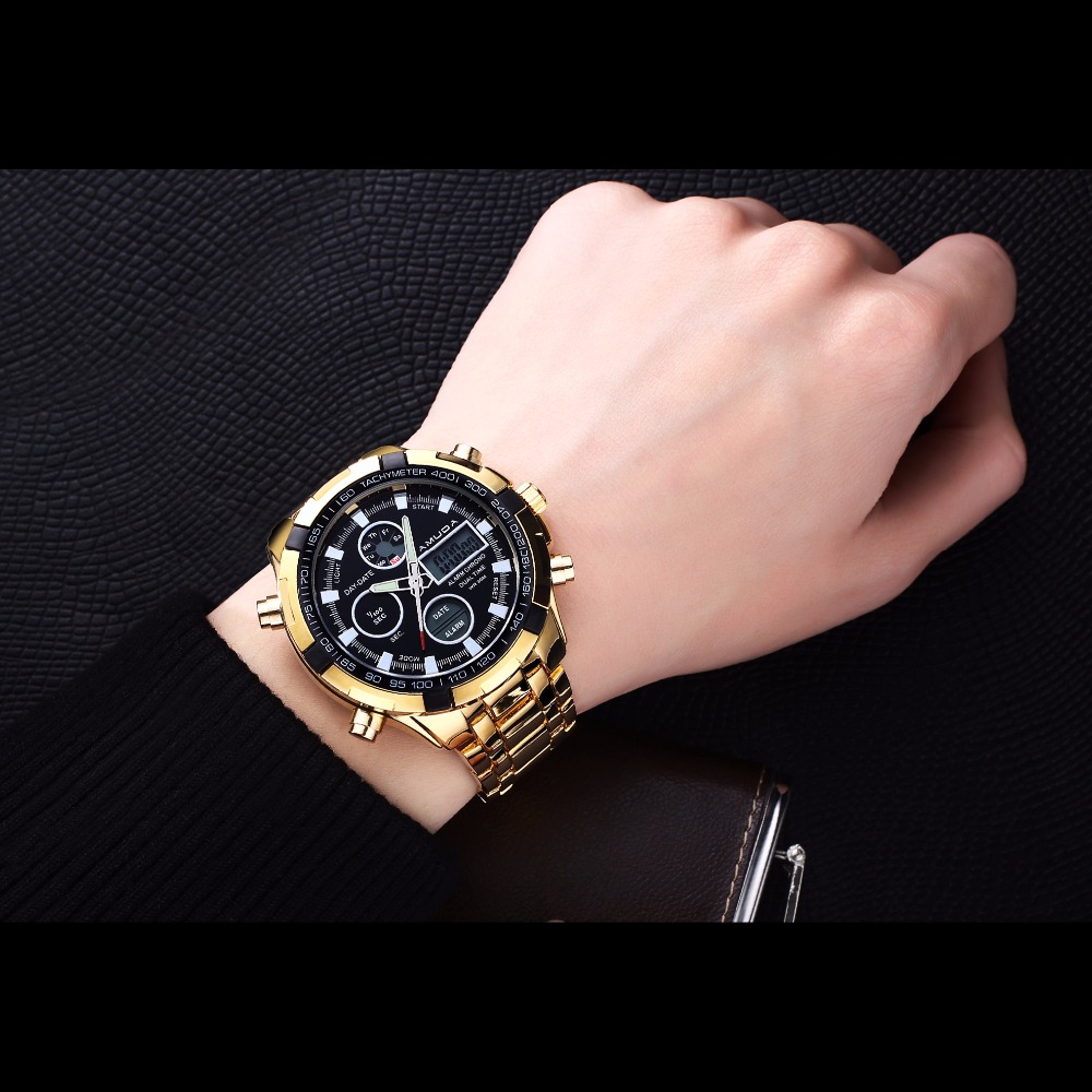 2017 Fashion Watches Men Luxury Brand AMUDA Gold Golden Watches Men Sports Quartz-watch Dual Time