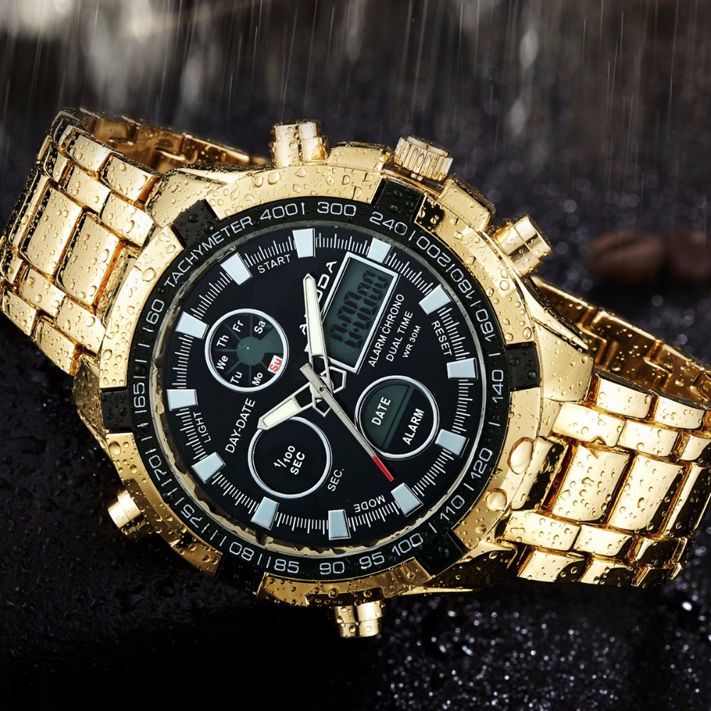 2017 Fashion Watches Men Luxury Brand AMUDA Gold Golden Watches Men Sports Quartz-watch Dual Time
