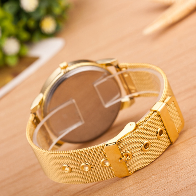 Luxury Ladies Women Clock Wrist Watches Crystal Golden Stainless Steel Hour Quartz Watches