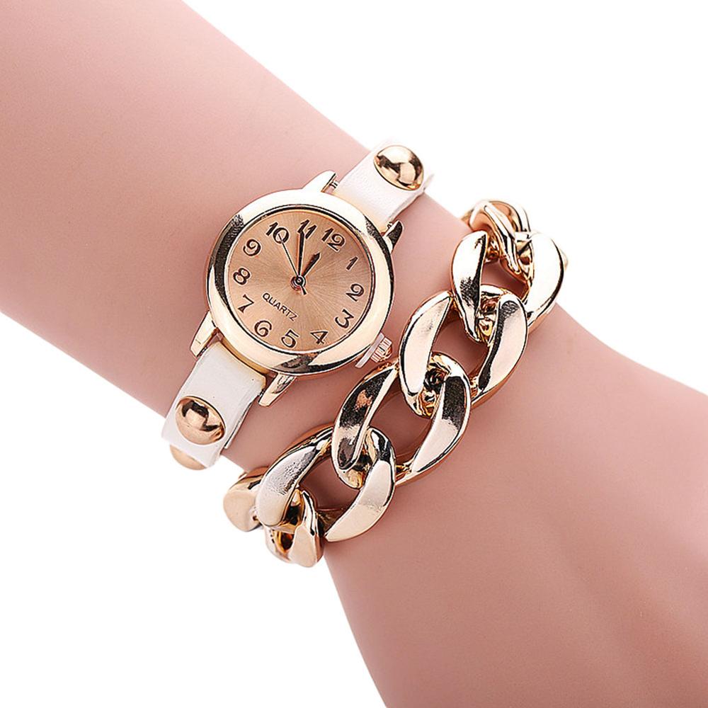 2017 Hot Sell Korean Style Retro Bracelet Watches Cool Women&apos;s Golden Leather Chain Quartz Watch