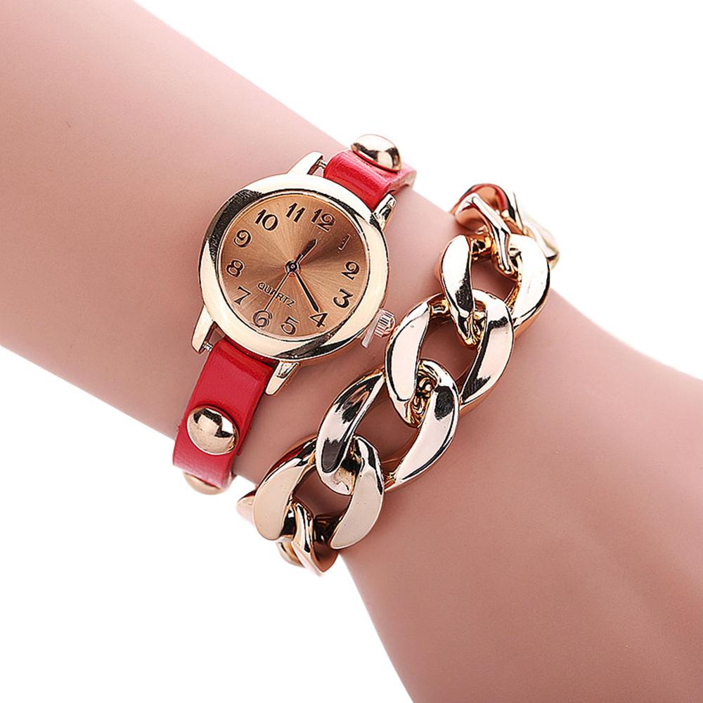 2017 Hot Sell Korean Style Retro Bracelet Watches Cool Women&apos;s Golden Leather Chain Quartz Watch