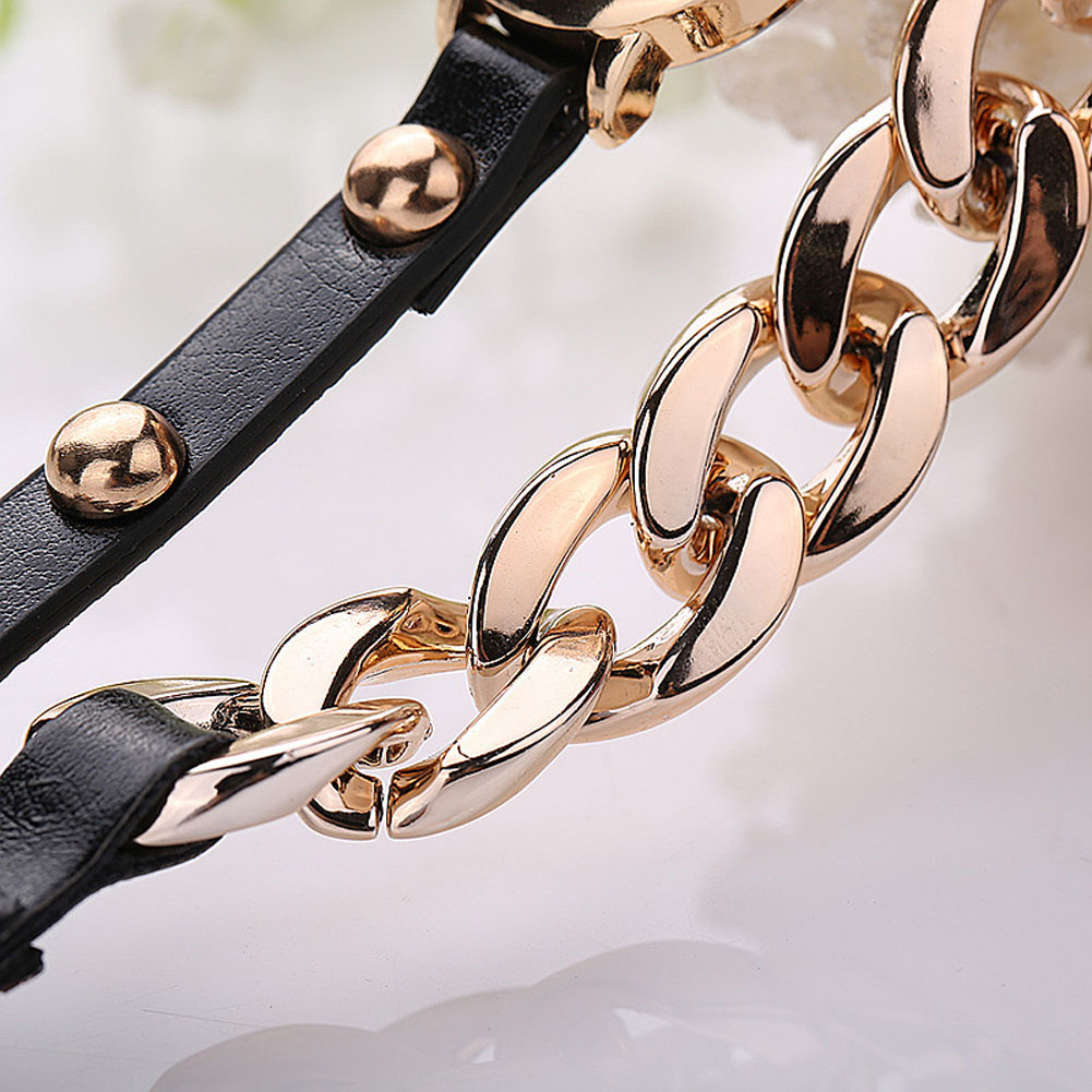 2017 Hot Sell Korean Style Retro Bracelet Watches Cool Women&apos;s Golden Leather Chain Quartz Watch