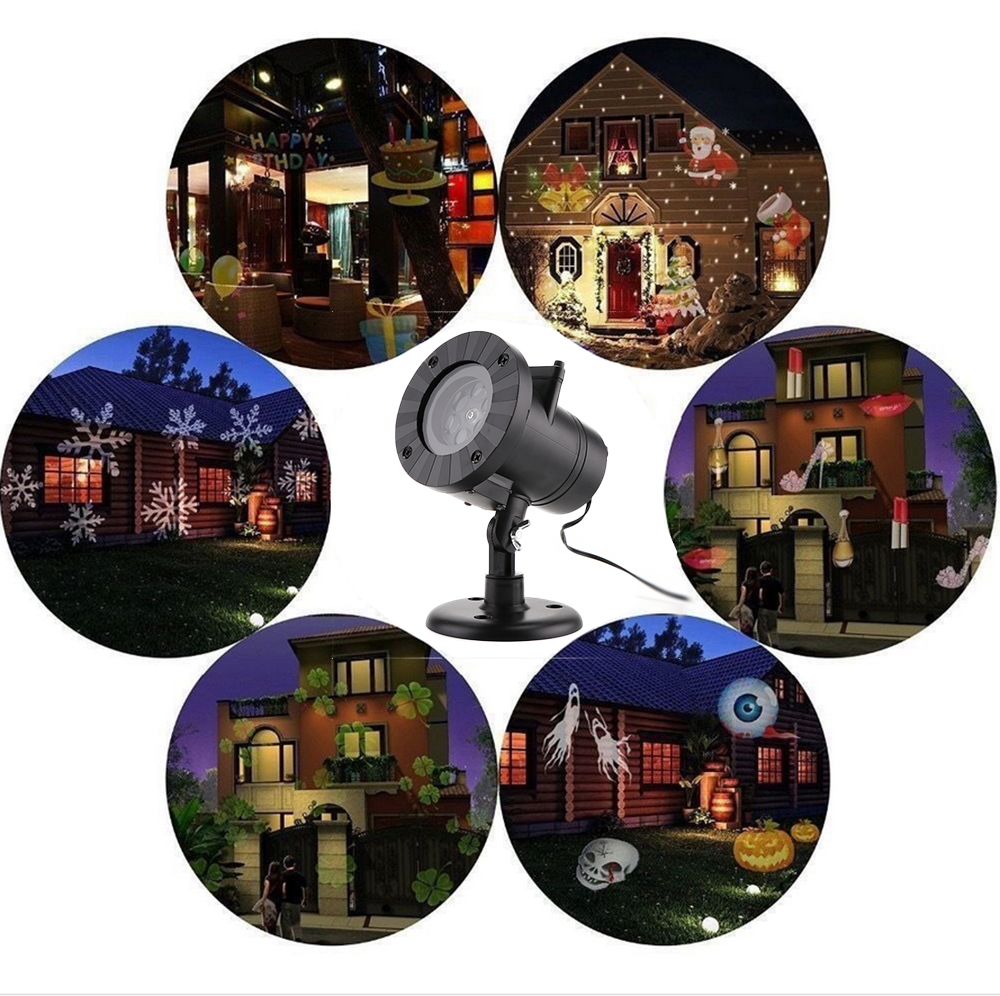 12 Types Christmas Laser Snowflake Projector Outdoor LED Lamp Waterproof Lights Indoor Decoration