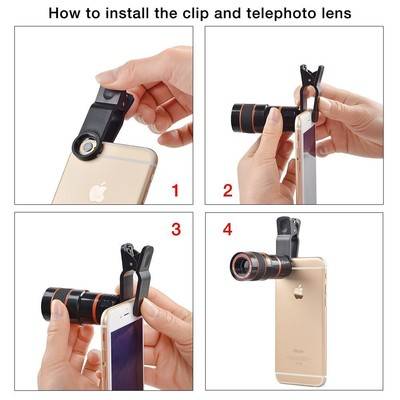 4 in 1 Camera Lens 8x Lens Fisheye+Wide Angle Macro Lens Camera shot for iPhone Samsung Galaxy