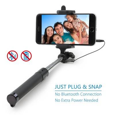 Selfie Stick [Battery Free] Wired Extendable Wired Handheld Monopod Selfie Stick for Android/IOS