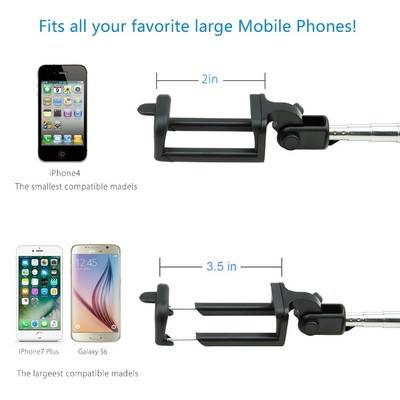 Selfie Stick [Battery Free] Wired Extendable Wired Handheld Monopod Selfie Stick for Android/IOS