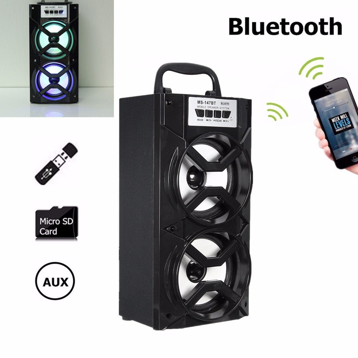 Ms-147Bt Portable LED Light Outdoor Bluetooth Wireless Super Bass Speaker
