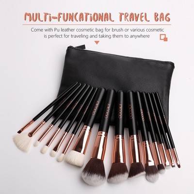 15 PCS Makeup Brush Set Natural Hair Blending Blush Face Powder Brush Make up Brush Kit with bag