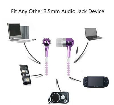 3.5mm Luminous Earphones Zipper In-Ear Earphones with Mic