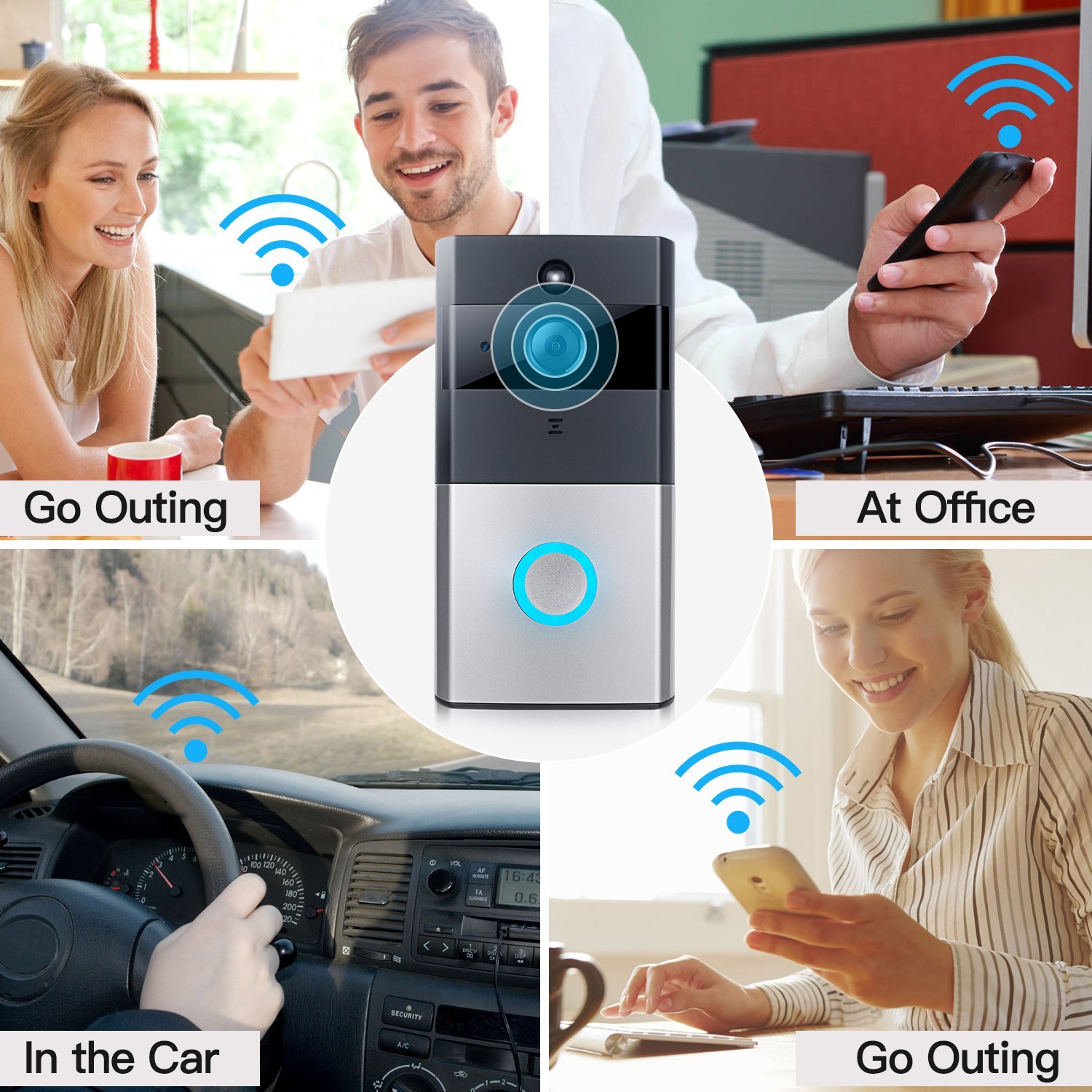 Wireless Wi-Fi Video Doorbell Cam, 720P HD Security Camera, Night Vision, IOS/ Android