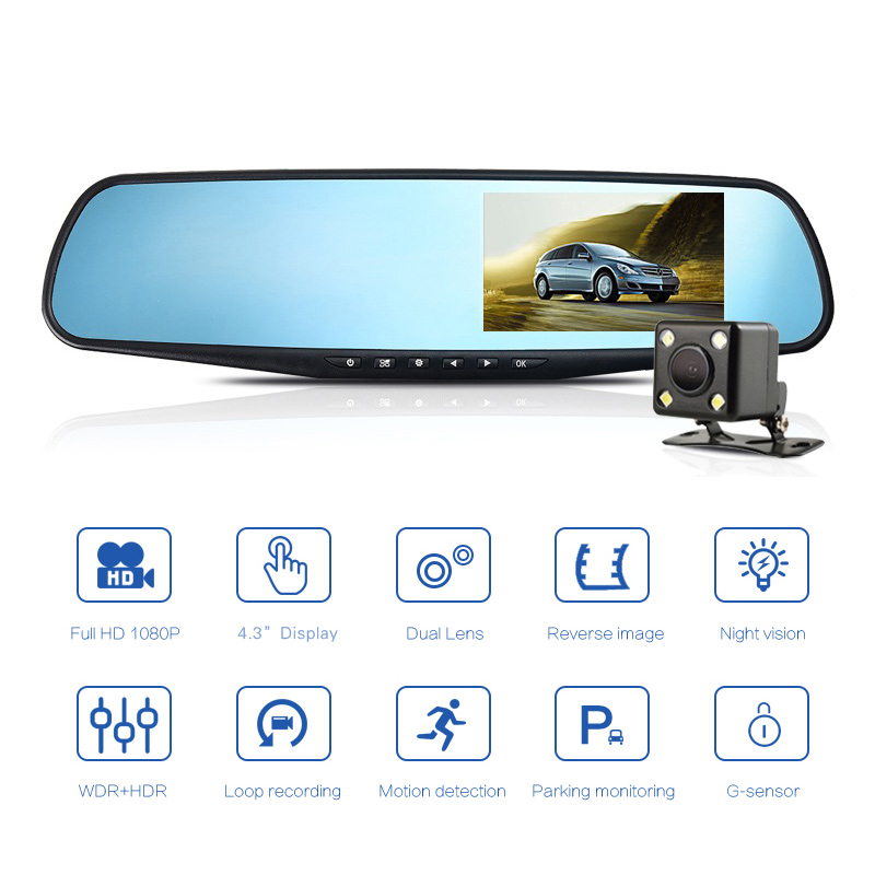 Car DVR Dual Lens Car Camera Full HD 1080P Video Recorder Rearview Mirror With Rear view DVR cam