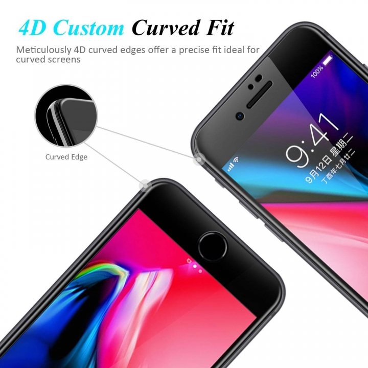 iPhone X/8/8 Plus 7/7 Plus 6/6s/6 Plus/6s Plus Screen Protector, 4D Full Coverage Tempered Glass