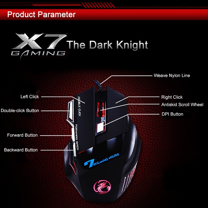 Professional Double Click 7 Buttons 2400DPI Gaming Mouse USB Wired Optical Computer Game Mouse Mice