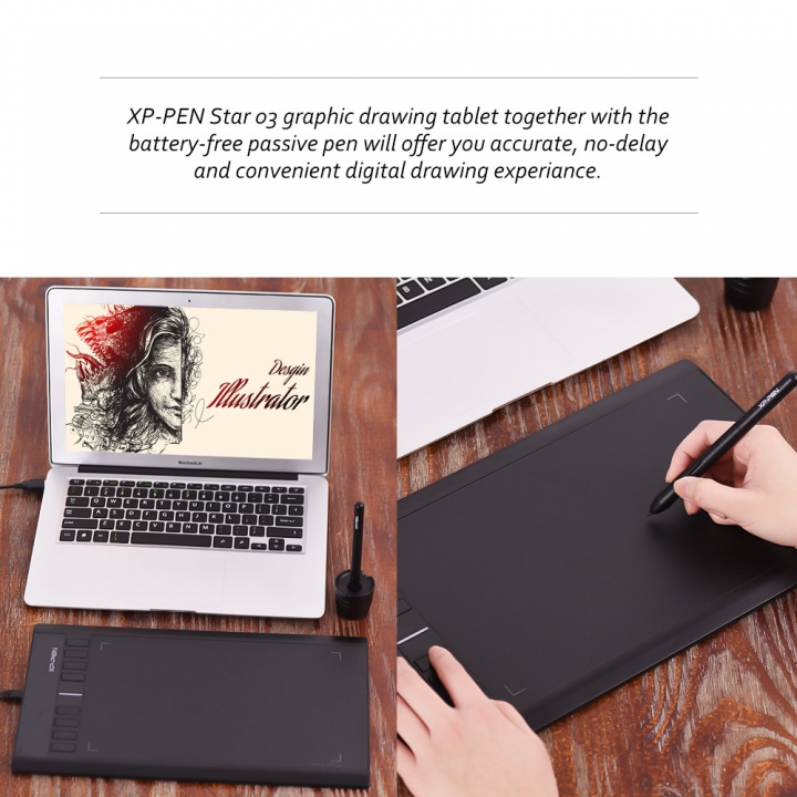 XP-PEN 10 * 6" Graphics Drawing Tablet Battery-free Passive Digital Pen 2048 Pressure  Shortcuts