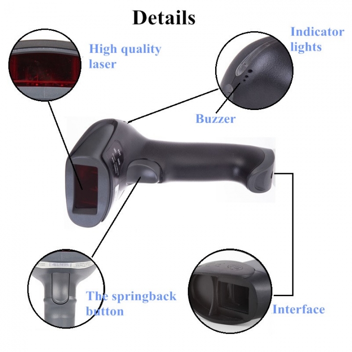 Handheld Barcode Scanner Reader USB Wired 1D Bar Code Scan for POS System High Scaned Speed Scanner