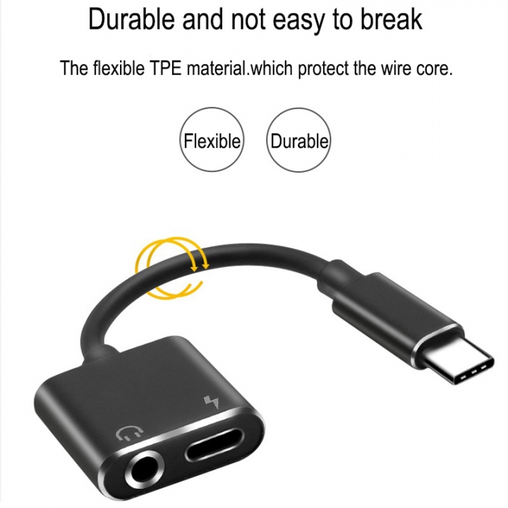 Type-C Audio Charging Adapter 2 in 1 Type C Male to Female 3.5mm Headphone Jack + Charging Converter