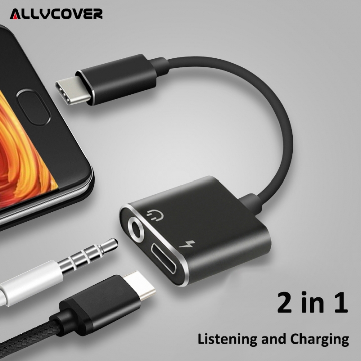 Type-C Audio Charging Adapter 2 in 1 Type C Male to Female 3.5mm Headphone Jack + Charging Converter