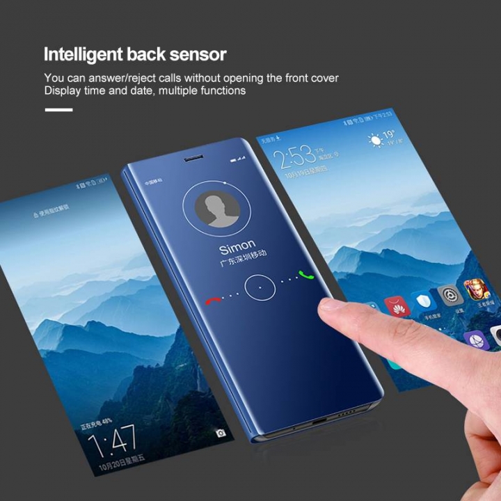 Mirror View Smart Case For Huawei P20 Pro Leather Stand Flip Case For Mate 10 Honor 9 Lite Cover