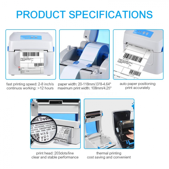 Barcode printer clothing label Support 108mm Width printing electronic by thermal bar code printer