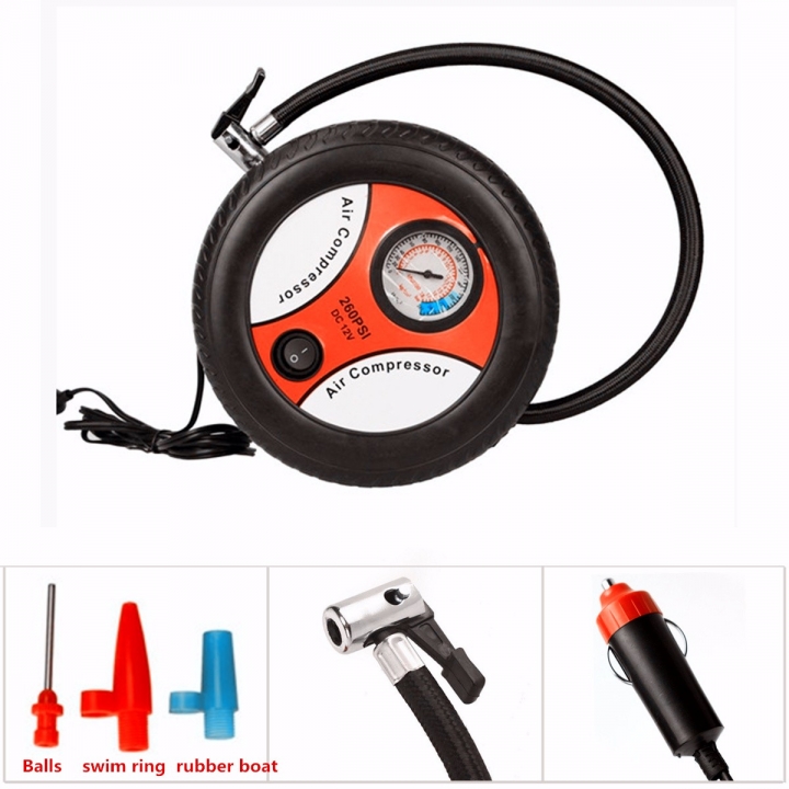 Car Mini Inflatable Pump DC12V Metal Plastic Electric Air Compressor Pump with 3 Nozzle Adapters