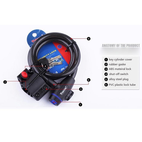 Motor Bicycle Mountain Bike lock Anti-theft Lock Security Lock Steel Spiral CableLock