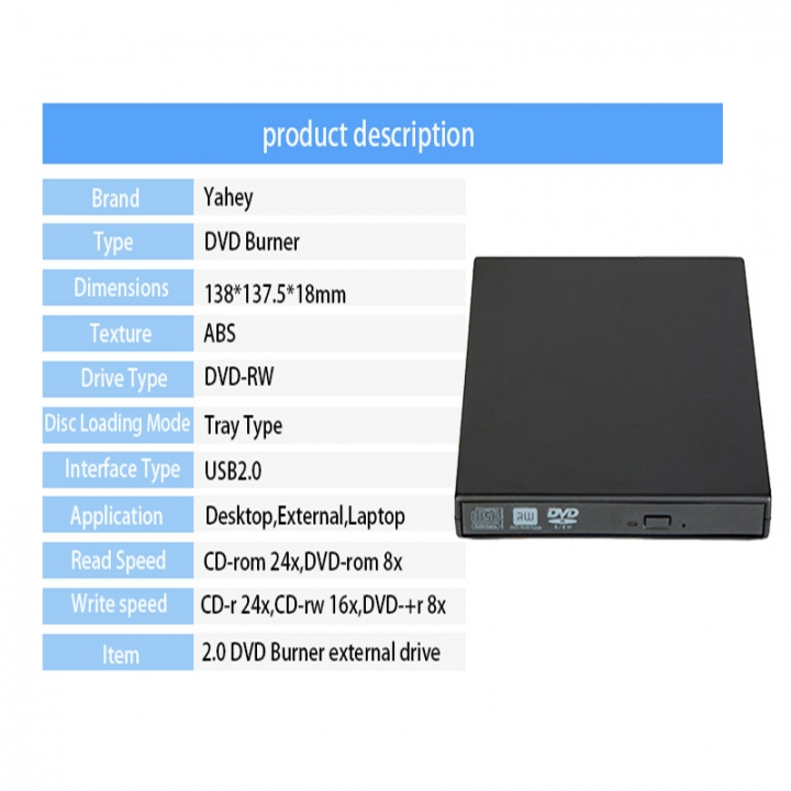 External CD DVD Drive Burner Player  DVD-ROM CD/DVD-RWReader Writer Recorder Portatil for Window PC