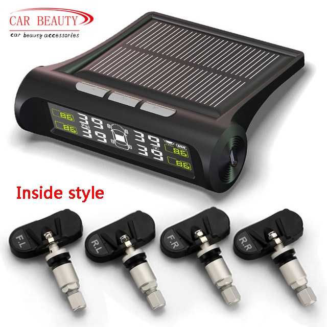 Car TPMS Alarm Tire Pressure Sensor System Solar Power Wireless LCD Monitor internal Sensors