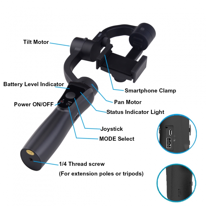 Smart Phone Stabilizing Gimbal Motorized Rechargeable 3-axis Handhold 360-degree panoramic shooting