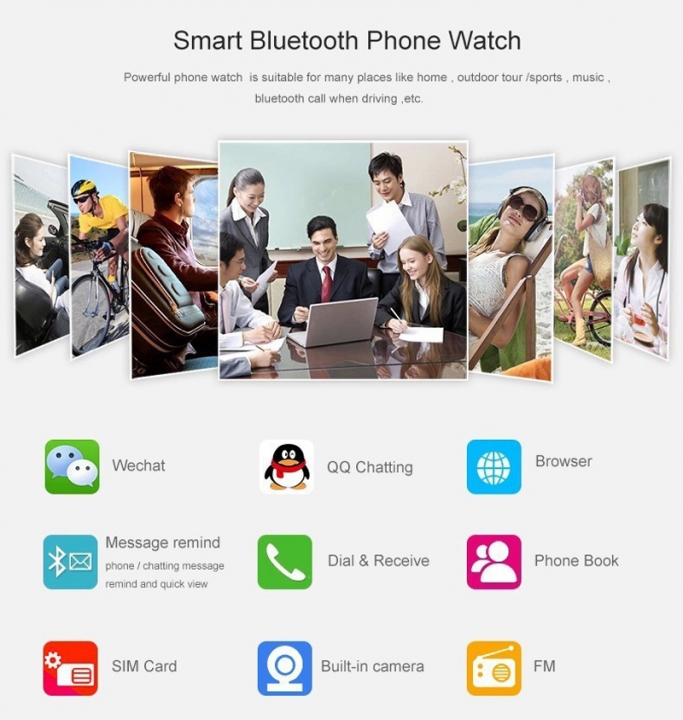 Bluetooth Smart Watch With Camera Facebook Whatsapp Smartwatch Support SIM TF Card For IOS Android