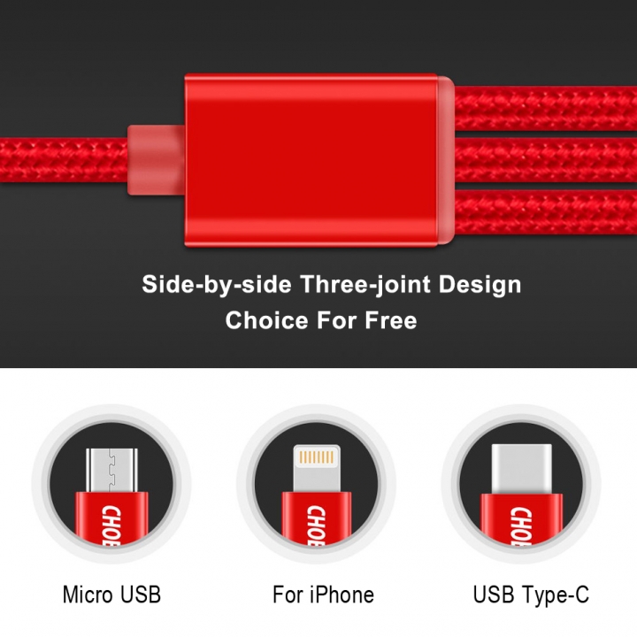 Micro USB Type C Lightning Cable Mobile Phone Cables 3 in 1 Nylon Braided Multiple Charging Cable
